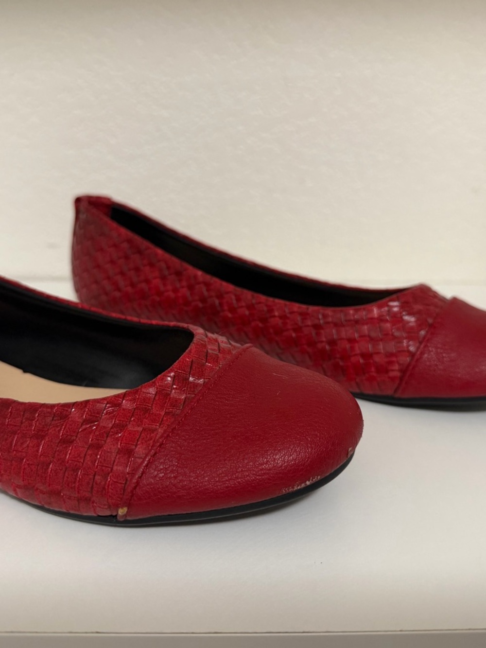 Red Woven Cap-Toe Ballet Flats